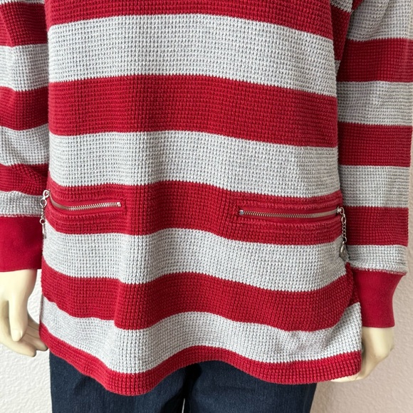 Jones New York Sport red and white striped quarter-zip sweater. - Picture 4 of 11